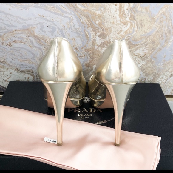 Prada gold peep toe pump main image 1